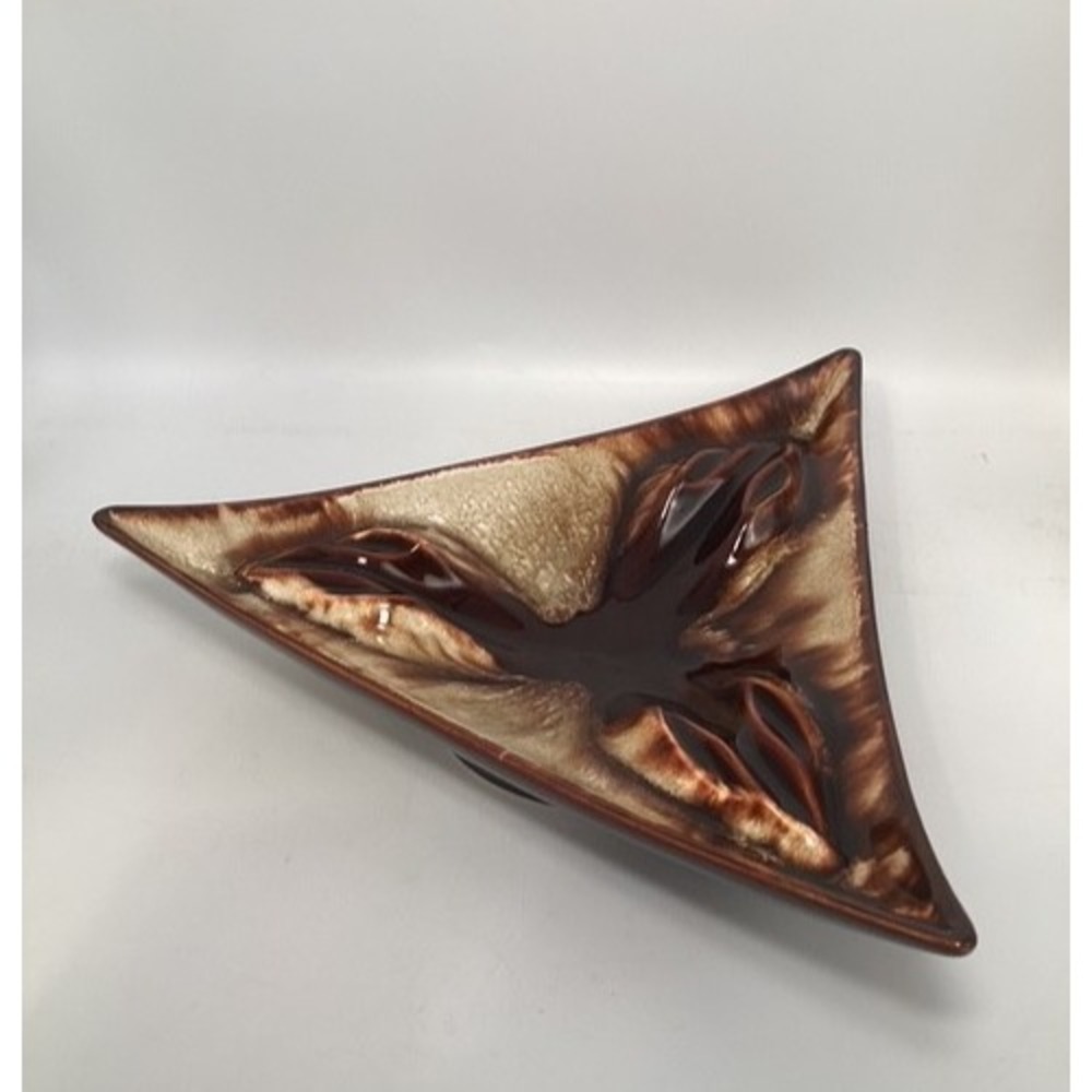 Mid Century Modern Ashtray Pfaltzgraff USA Triangular Drip Glaze Vintage Brown